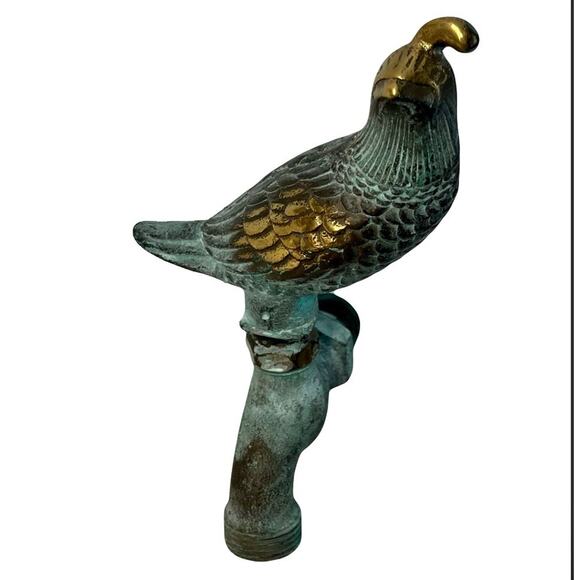 Vintage Bird Quail Solid Brass Patina Garden Faucet Spigot Made by Flora & Fauna - Picture 2 of 6